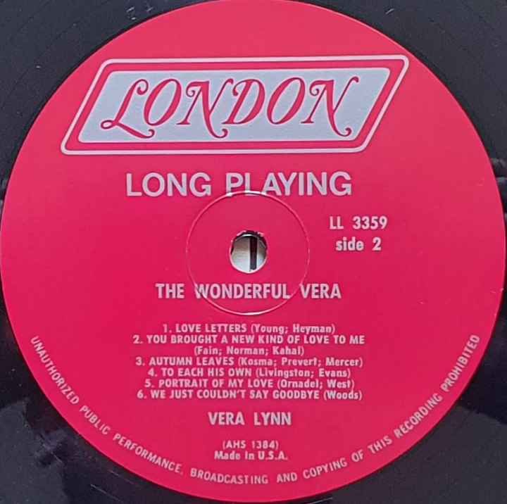 LL 3359 The wonderful Vera Vera Lynn Label